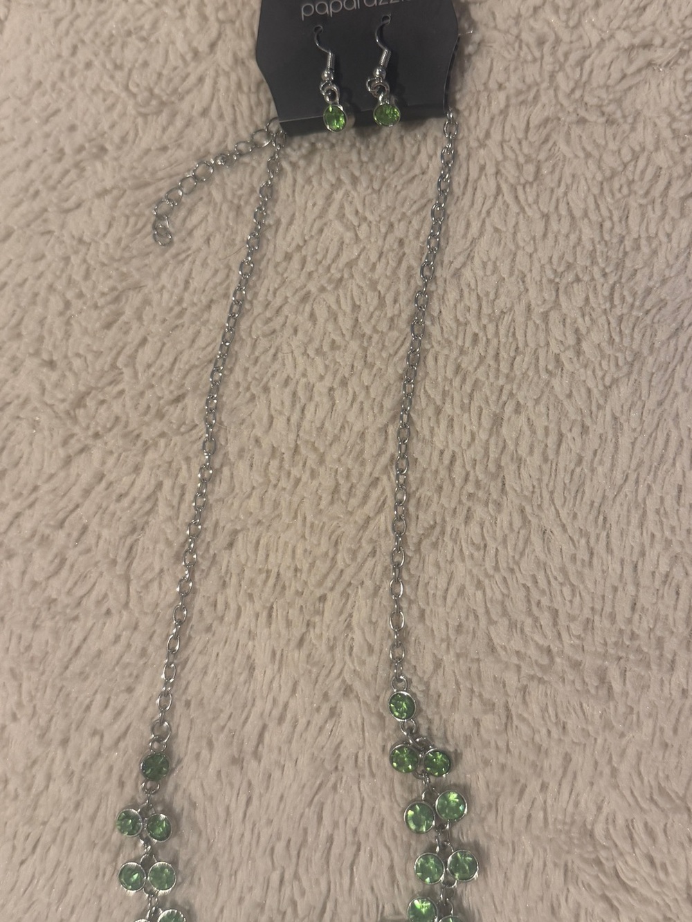 paparazzi Silver-Tone Necklace and Earrings with Lime Green Crystals